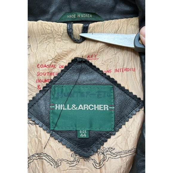 Hill & Archer Leather Bomber Jacket Mens 44R Black Map Lining Made in Korea Vtg - Picture 3 of 12